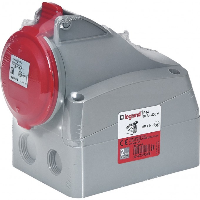Розетка LEGRAND накладная 16А 3К+H+З 380 В IP 44 серый 090160