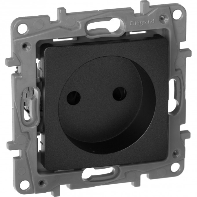 Розетка LEGRAND 2К со шторками немецкий стандарт винтовые зажимы 16 А 250 В Etika антрацит 672634
