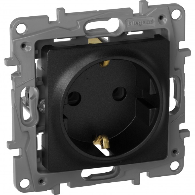 Розетка LEGRAND 2К+З немецкий стандарт винтовые зажимы 16 А 250 В Etika антрацит 672621
