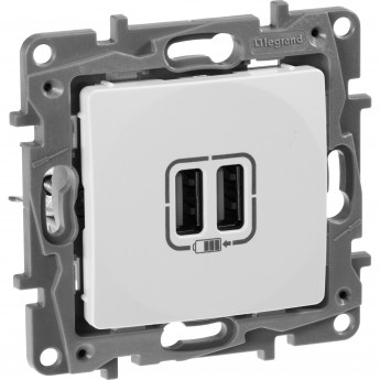 Зарядное устройство LEGRAND Etika с двумя USB-разьемами 240В/5В 2400мА белый