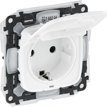 Розетка LEGRAND Valena ALLURE IP44 силовая 2К+З с защитными шторками и откидной крышкой белый