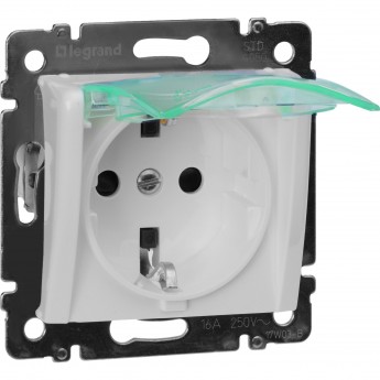 Розетка LEGRAND Valena IP 44 немецкий стандарт 2К+3 с крышкой и защитными шторками белый