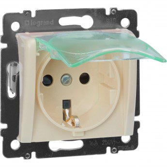 Розетка LEGRAND Valena IP 44 немецкий стандарт 2К+3 с крышкой и защитными шторками слоновая кость