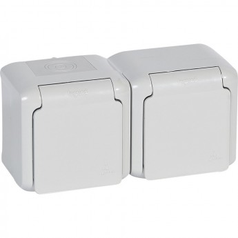 Розетки LEGRAND 2 х 2К+З с защитными шторками 16 A 250 В Quteo IP 44 серый