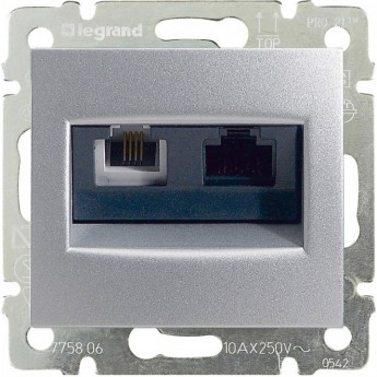 Двойная розетка LEGRAND Valena RJ45 Cat. 5е/6 UTP + RJ11 алюминий