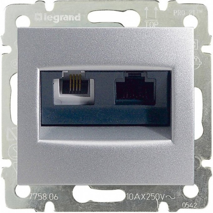 Двойная розетка LEGRAND Valena RJ45 Cat. 5е/6 UTP + RJ11 алюминий 770280