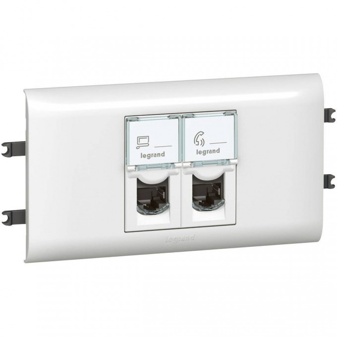 Розетка LEGRAND 2 x RJ 45 Программа Mosaic с рамкой и суппортом для DLP с крышкой 65 мм категория 5е FTP белый 078673