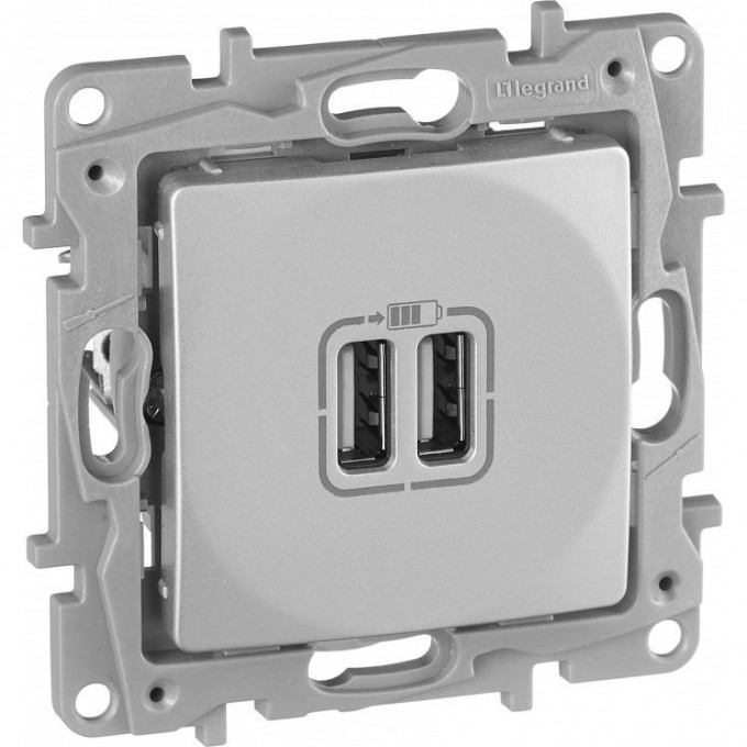 Зарядное устройство LEGRAND Etika с двумя USB-разьемами 240В/5В 2400мА алюминий 672494